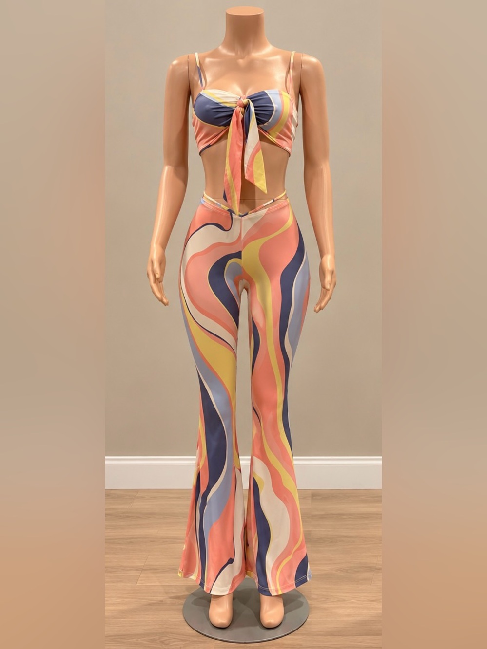 Sherbert Lemons Swirl Multiway Wrap Cut Out Flare Pant Set Small Y2K